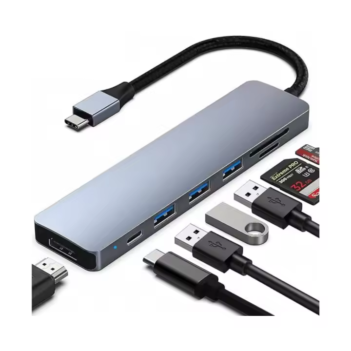 Hub USB C - 7 en 1 -Marca NFMAXONE- Adaptador Hub Multipuerto USB-C HDMI, Compatible para iPhone 15 Pro MAX MacBook Pro/Air, Lector de Tarjetas SD/TF/USB 3.0/60W - 1