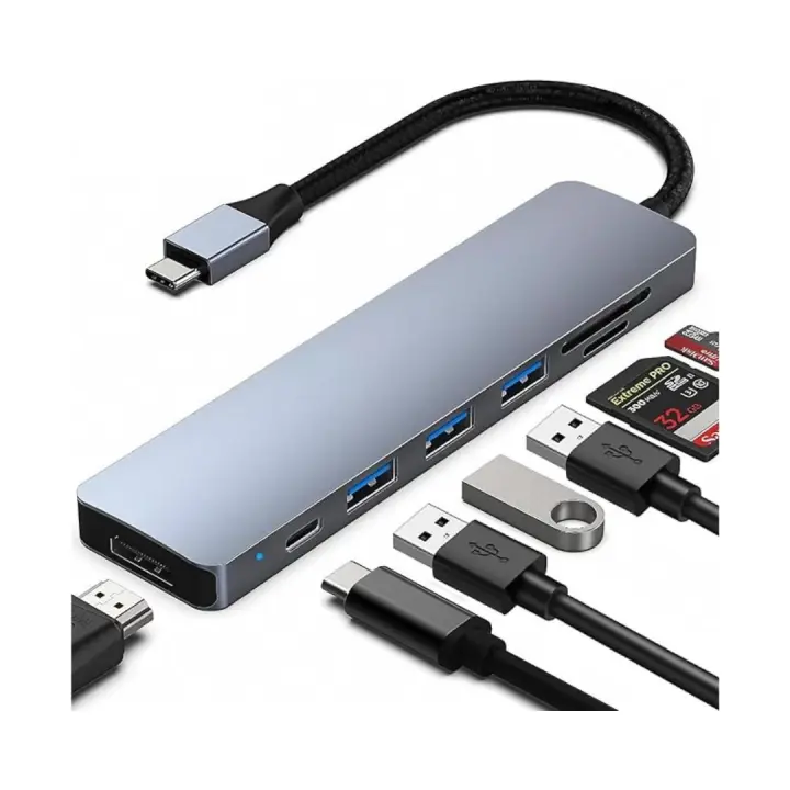 Hub USB C - 7 en 1 -Marca NFMAXONE- Adaptador Hub Multipuerto USB-C HDMI, Compatible para iPhone 15 Pro MAX MacBook Pro/Air, Lector de Tarjetas SD/TF/USB 3.0/60W - 1