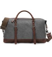 BAOSHA De cuero para hombre de la lona Bolso de viaje Travel Duffle Noche Fin de semana Satchel Totes Bolsa Bolsos (Gris) - details 2