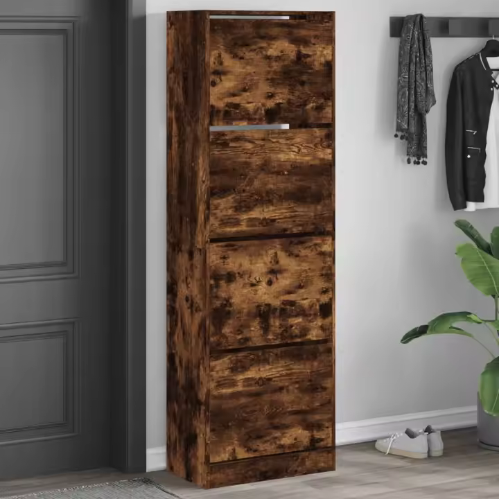 vidaXL Mueble zapatero 4 cajones abatibles roble ahumado 60x34x187,5cm - 1