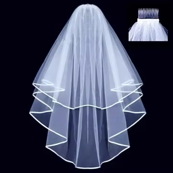 Velo De Boda Suave Con Borde De Cinta Tulle De Poliéster Accesorios De Matrimonio Para Mujeres Estilo De Borde De Cinta Doble Capa - 1