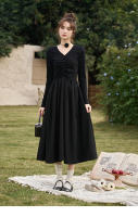 MISHOW Vestido Negro Tejido a Mano Con Ajuste Para Mujer Primavera/Otoño V-cuello Elegante Vintage A-line Midi Vestido MXC59L1640 - details 18
