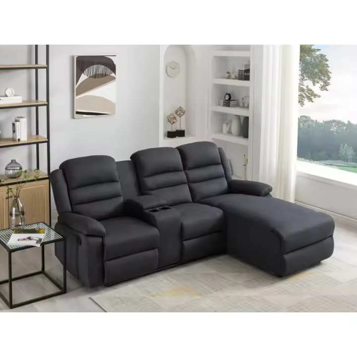 Vente-unique - Sofá rinconera (ángulo derecho) relax de tela antracita MACEDONIA - 1