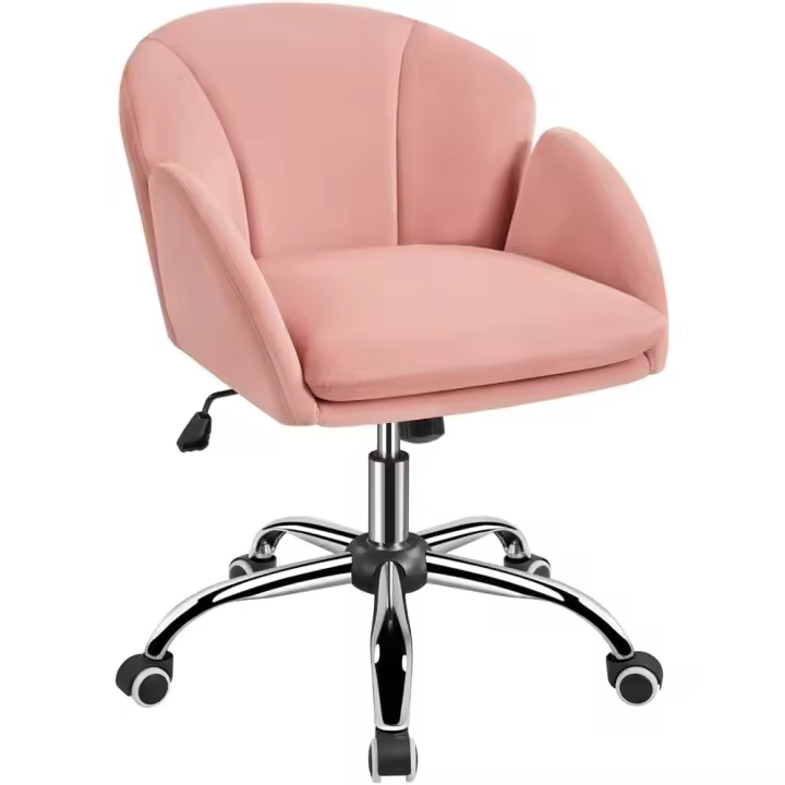 Silla Escritorio, Silla Oficina Giratoria, con Respaldo Amplio, Base Metalica con Ruedas, Terciopelo, para Oficina Estudio y Salon, Rosa - 1