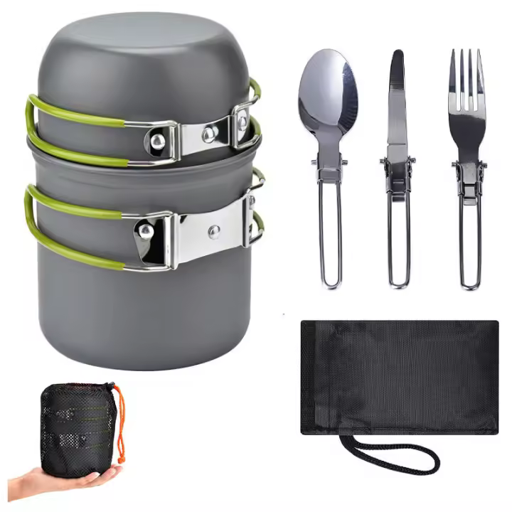 Kit de utensilios de cocina para acampar, Mini utensilios de cocina para acampar con estufa para acampar, estufa de cocina portátil para 1-4 personas para - 1