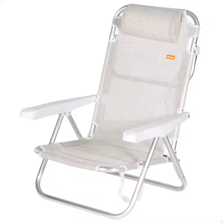 Aktive - Silla de playa plegable, multiposición, aluminio y textileno, asiento bajo, incluye cojín acolchado, asa de transporte, silla reclinable de playa, respaldo reclinable - 1