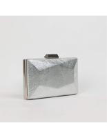 Bolso de mano clutch bodas eventos en polipiel con textura y color metalizado plata - details 1