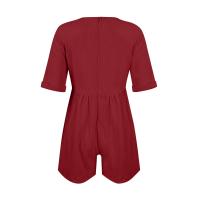 Monos De Verano Casuales Para Mujer Con Hombros Descubiertos Y Mangas Cortas Ruched Estilo Romper De Piernas Largas Con Bolsillos De Poliéster - details 51