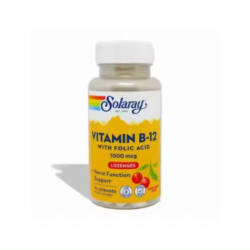 Solaray Vitamina B12 + Ácido Fólico 90 Comprimidos | Energía y Vitalidad - 1