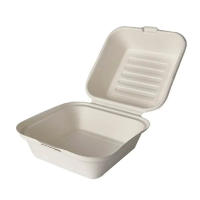 Envase concha para hanburguesa de caña de azucar (bagazo) compostable y biodegradable con cierre color natural/beige Bioloza 15 x 15 X 8 cm - 50 uds - details 1