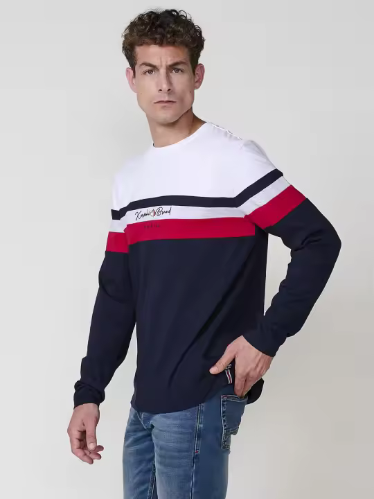 Koroshi - Camiseta hombre manga larga estampada cuello redondo de algodón 100 % para entretiempo, negro o navy - 1
