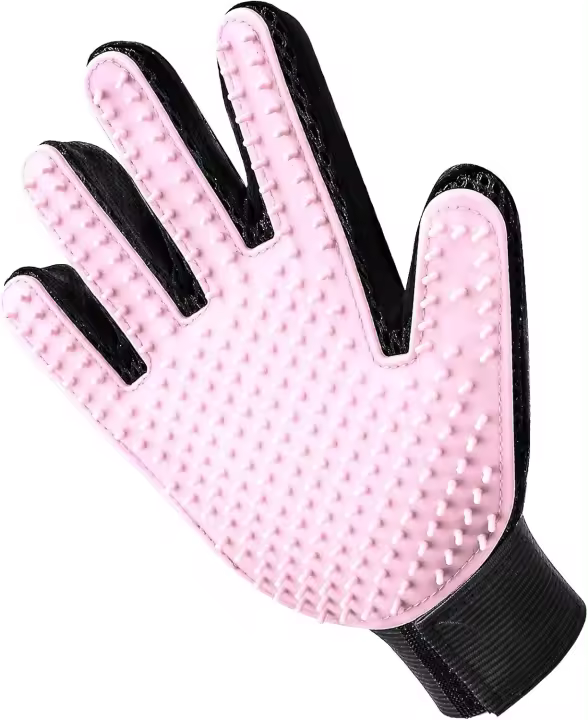 Paquete de 2 guantes de aseo para perros y gatos, guante masajeador para quitar el pelo de mascotas, cepillo con puntas largas para perros, gatos y más (izquierda y derecha, rosa) - 1