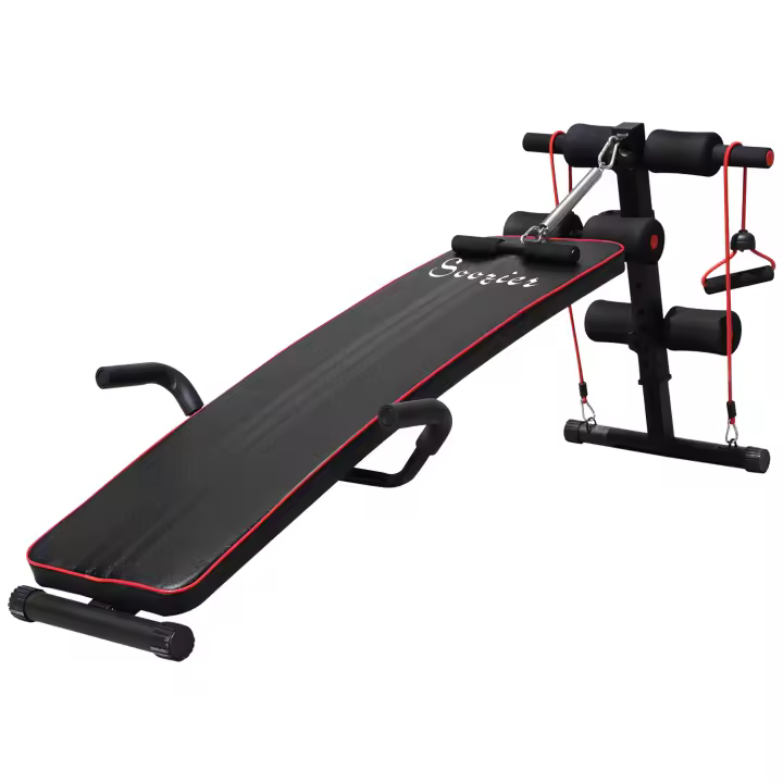 HOMCOM Banco de Abdominales Altura Ajustable Banco de Musculación Multifuncional para Fitness Entrenamiento de Espalda Abdominal Piernas Carga 120kg con 2 Cuerdas y 1 Tirador de Resorte - 1