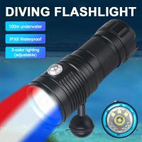 Lámpara De Buceo Multifuncional 3 Colores LED 100m Fotografía IPX8 Resistente Al Agua Linterna Táctica - details 1
