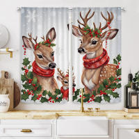 2pcs Cortinas Decorativas De Navidad Con Dibujo De Ciervo Y Fruta Roja Estampadas Digitalmente Cortinas De Casa Estilo Pastoral - details 8