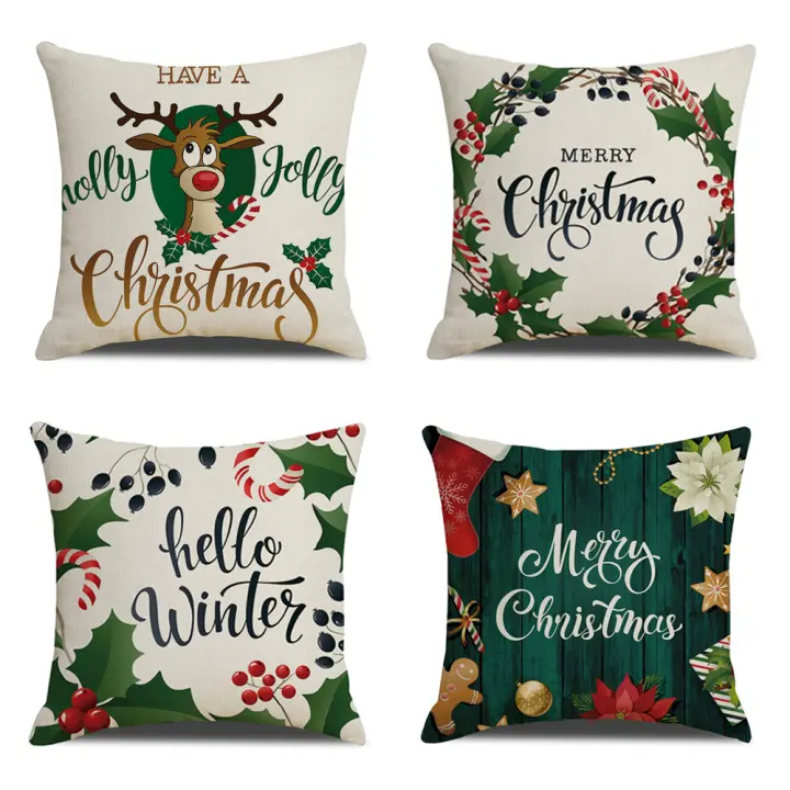 Conjunto de 4 personalizable ELK imprimir Navidad Almohadas Tapas, sofá decorativo cojines para sala, ambiente festivo - 1