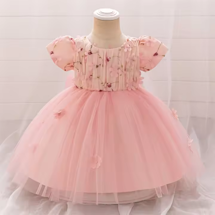 Vestido De Princesa Para Niñas En Tule Rosa Para Fiesta De Boda Vestido De Cumpleaños Fluffy Ropa De Bebé Vestido De Fiesta De Primera Edad - 1