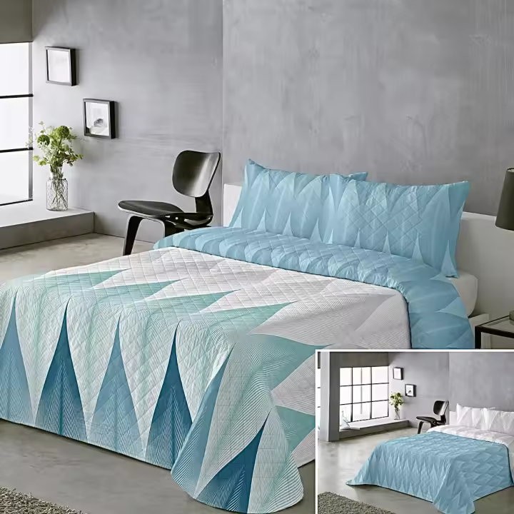 Juego de Cubrecama Azul Marino Reversible - Diseño Hoja Degradé en Blanco + Azul Sólido |135cm/150cm (2 Fundas) | Incluye Fundas de Almohada Bicolor - 1