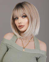 Pelucas Sintéticas NAMM Ash Ombre Bob Rubia Para Mujer Peluca Corta Recta Con Trenzas Fluffy Bangs Resistente Al Calor Uso Diario Fiesta - details 3