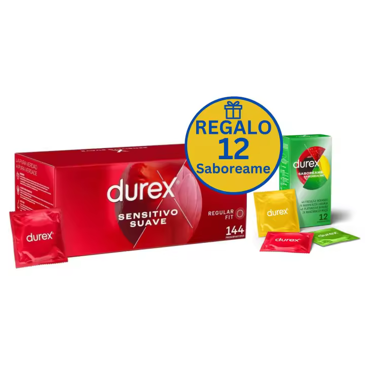 144 CONDONES DUREX SENSITIVO SUAVE + 12 DUREX SABOREAME GRATIS EN CAJA SELLADA - 1