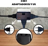 Pack 2 Ladron Enchufe Plano de 3 Tomas Diseño Fino: Ideal para Espacios reducidos Cabezal Giratorio 180º Adaptador Americano y Europeo Sello CE 250 V Toma Tierra 10A () - details 5