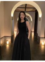Vestido Midi Negro Vintage TKNOLEGE Para Mujer Con Bolsillos Estilo Vacaciones Moda Casual Oficina A-Line Cuello Redondo Sin Mangas Polyester - details 14