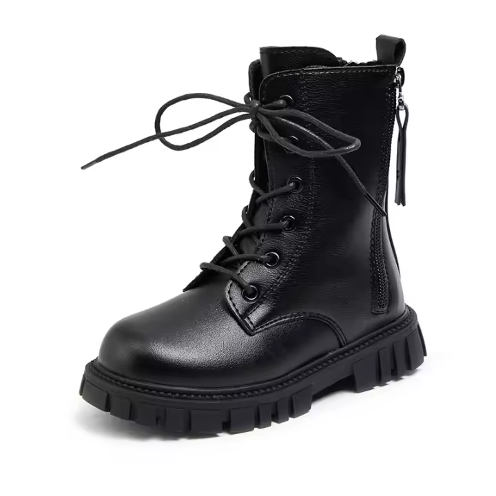 Botas De Moda Para Niñas Negras Cálidas Botas De Motocicleta Otoño Invierno Infantiles De Tornillo Doble Antideslizante Botas De Goma Para Niños - 1
