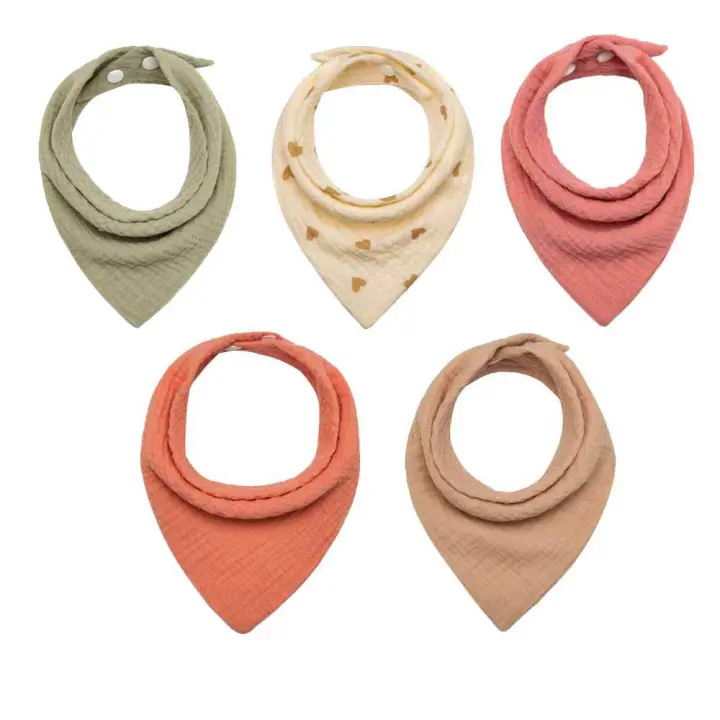 MOV-Juego de 5 piezas de babero de gasa triangular para bebé para otoño e invierno - 1