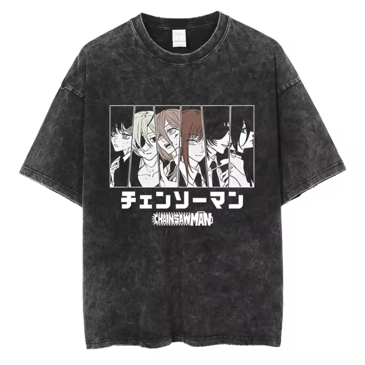 Camiseta De Anime Chainsaw Hip Hop Para Hombres Y Mujeres Talla Grande Vintage Color Negro Estilo Casual Manga Corta O-Neck - 1