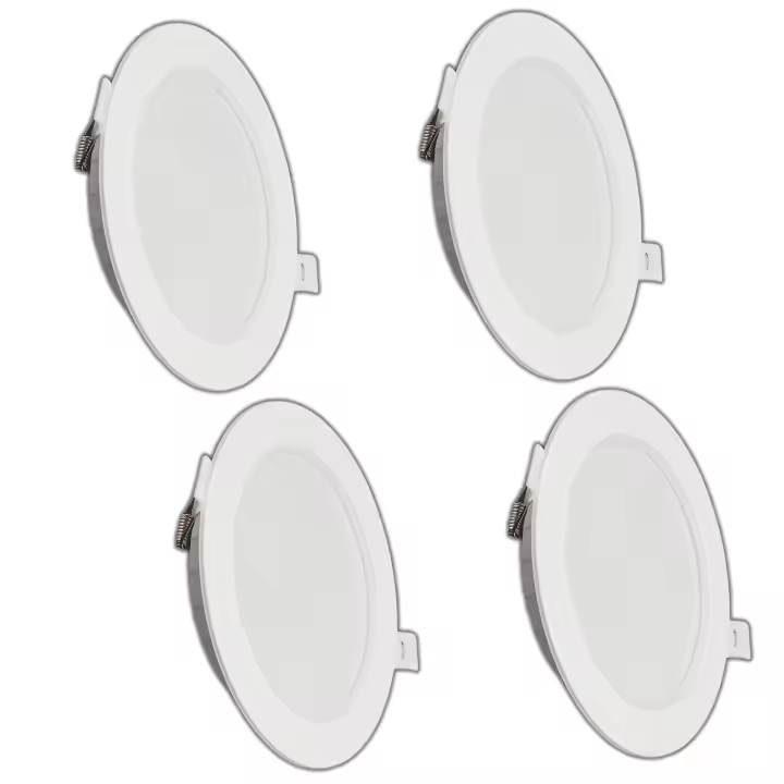 Pack 4 Downlight LED 6W, 560 Lúmenes, 6500K, ALUMAR  Corte 7 cm, Diámetro 9.5 cm, Difusor PS, Controlador integrado, SMD2835, PCB Aluminio, Diseño Delgado, CRI-80, Vida Útil 40,000h - 1