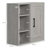 kleankin Armario de Baño de Pared con 3 Estantes Abiertos y 1 Puerta Mueble Auxiliar Suspendido para Salón Aseo Dormitorio Estilo Moderno 48x20x50 cm Gris - details 2