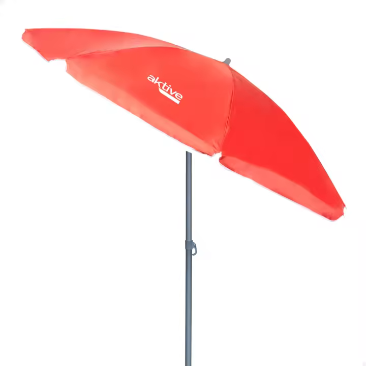 Aktive - Sombrilla playa antiviento.180 cm, 200 cm o 220 cm, Max Air, azul, forma octogonal, poliéster con protección UV50 y revestimiento plateado, 8 varillas fibra de vidrio, mástil inclinable Ø28/32 mm, incluye funda con asa, con ventilación superior - 1