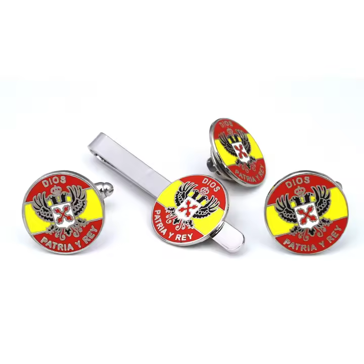 Gemelolandia | Pack Completo Gemelos de Camisa Pasador y Pin Escarapela Carlista Requete - 1