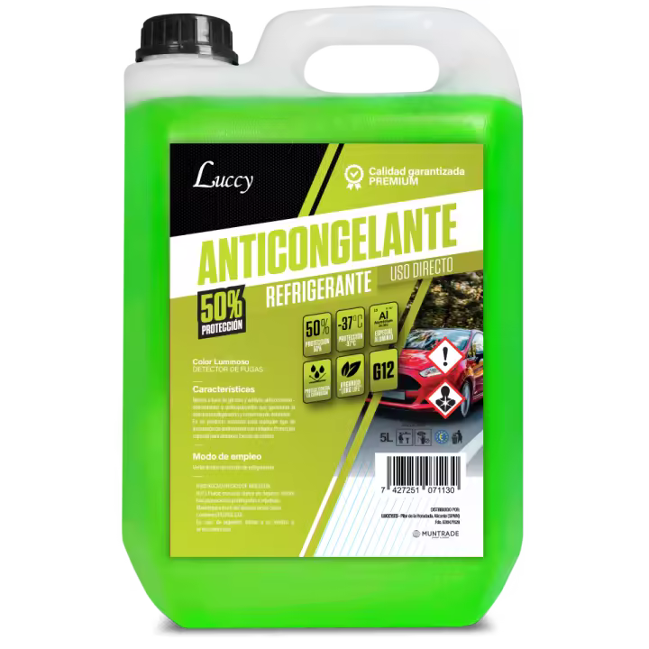 LUCCY Anticongelante Coche G12 50% Protección -37ºC - 5 litros - Líquido Refrigerante Profesional para Vehículos Fórmula Orgánica Long Life - 1