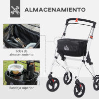 HOMCOM Andador para Ancianos Plegable de Aluminio Andador para Personas Mayores con 4 Ruedas y Bandeja Andador con Altura Ajustable Frenos de Maneta y Bolsa de Transporte Blanco - details 3