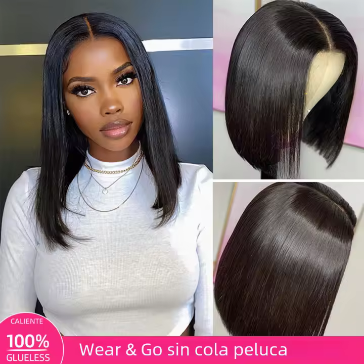 Pelucas Bob De Encaje Frontal Para Mujer Cabello Humano Recto 180% Peluca Sin Pegamento Listo Para Usar Peluca Con Corte Preparado Peluca De Encaje Aire - 1