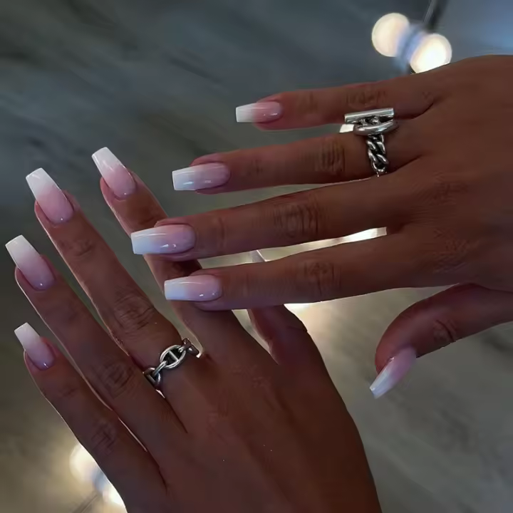 Uñas Postizas De Ballet Rosa Gradient Minimalista Francés 24 PCS + 1 Pegamento + 1 Linterna De Uñas Material De Resina - 1