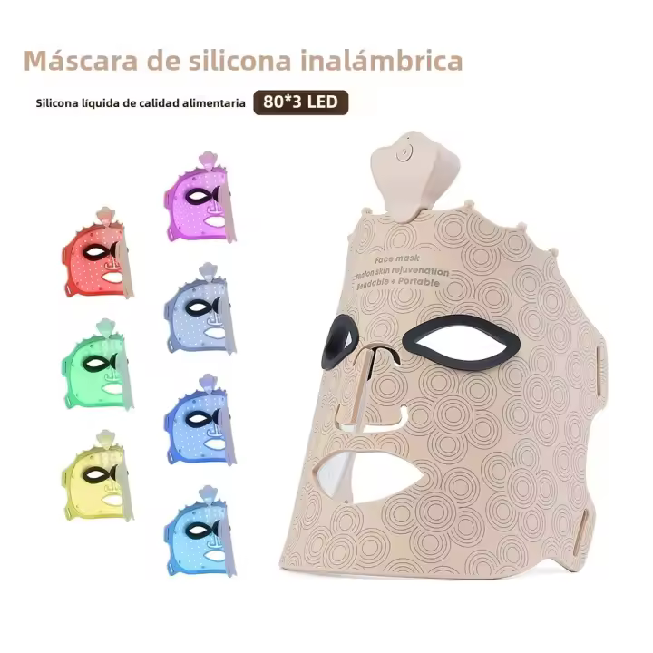 Máscara Facial LED De Silicona Con 7 Colores Tratamiento De Luz Roja Para Belleza Y Cuidado De La Piel Rejuvenecimiento Y Claridad Sin Cable - 1