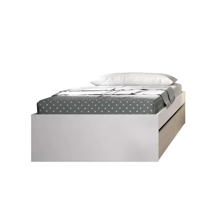 DEKIT GRUPO RIMOBEL LAGO - ARO DE CAMA DE 90X190 CON 2 CAJONES - BLANCO / NATURAL - 40,3 x 95,8 x 194,8 - 1