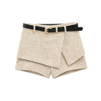 Conjunto De Vestido Y Shorts Asimétricos Para Mujer UNIZERA2025 Tweed Sin Mangas Cierre De Botones Con Cinturón Estilo Oficina Lady Verano - details 12