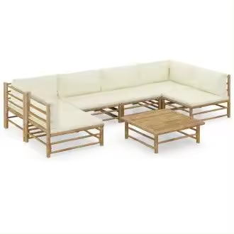 VIDAXL juego de muebles para el jardín de 5 piezas fabricados en bambú con cojines de color blanco crema - 1