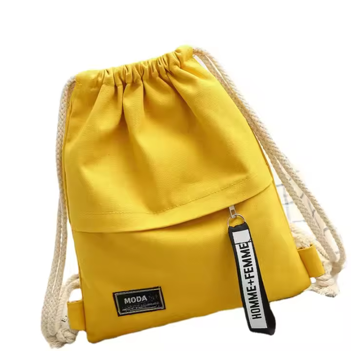 Mochila De Lona Para Escuela Con Cordones Doble Hombro Mochila Casual Para Hombres Y Mujeres Bolsa De Viaje Portátil Con Bolsillo - 1
