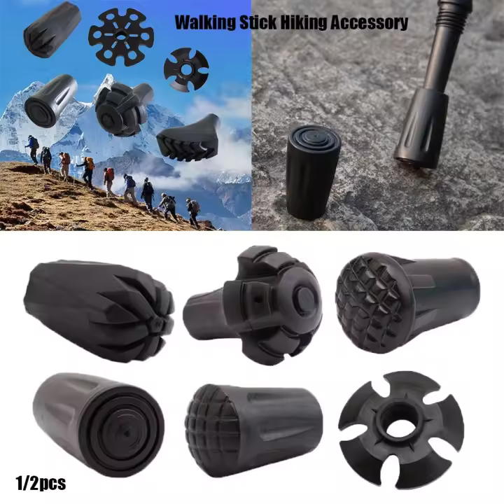 Bastón De Caminar Negro Nórdico Telescópico Alpenstock Para Senderismo Accesorios De Escalada Pala De Neveón Material De Manija De Goma - 1