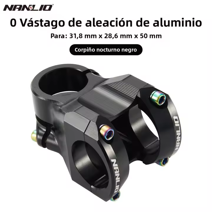 Nanlio Alzador De Bicicleta De Alta Resistencia 28.6*31.8MM 50MM 0° Para Montañas Y Carreteras Plata Espejo Acero De Aluminio - 1