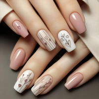 24pcs/set Uñas Postizas Largas Medias Falsas De Cuadrado Ballet Con Flores Y Mariposa Azul Verde Para La Temporada De Primavera Y Verano - details 9