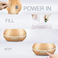 Difusor de aromaterapia con diseño de madera de 150 ml, difusor de aceites esenciales USB, siete tipos de humidificador de luz nocturna con niebla fría para dormitorio y oficina (con control remoto) - details 3