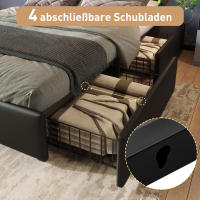 Cama Doble Tapizada 160x200 cm con Cabecera Ajustable + 4 Cajones + Tira LED RGB + Colchón Incluido-Diseño Functional PU Negro - details 6