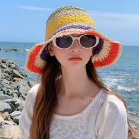 Sombrero De Pescador De Hilo Colorido Hecho a Mano Para Mujer Sombrero De Sol De Primavera Verano Al Aire Libre Con Visera Sombrero De Playa Plegable De Paja Arco Iris - details 4