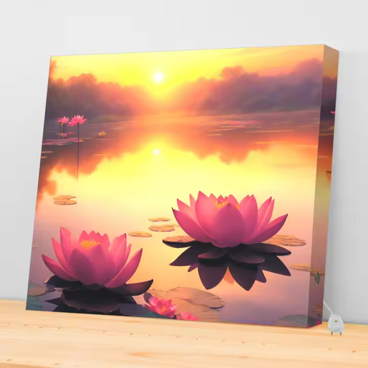 Cuadro con Luz Frontal y Lateral Flor de Loto 70x90 Cms - Decoración de Pared - 1