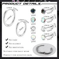 Pendientes De Anillo Planos Hipoalergénicos Para Oídos Sensibles Para Hombres Y Mujeres Con CZ Ajuste De Cartílago Acero Inoxidable 18G Set - details 5